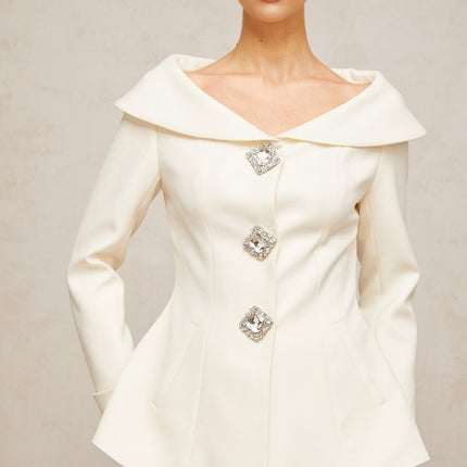 Giselle White Crystal Embellished Jacket Skirt Set