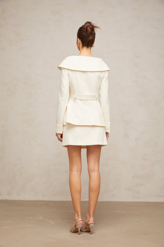 Giselle White Crystal Embellished Jacket Skirt Set