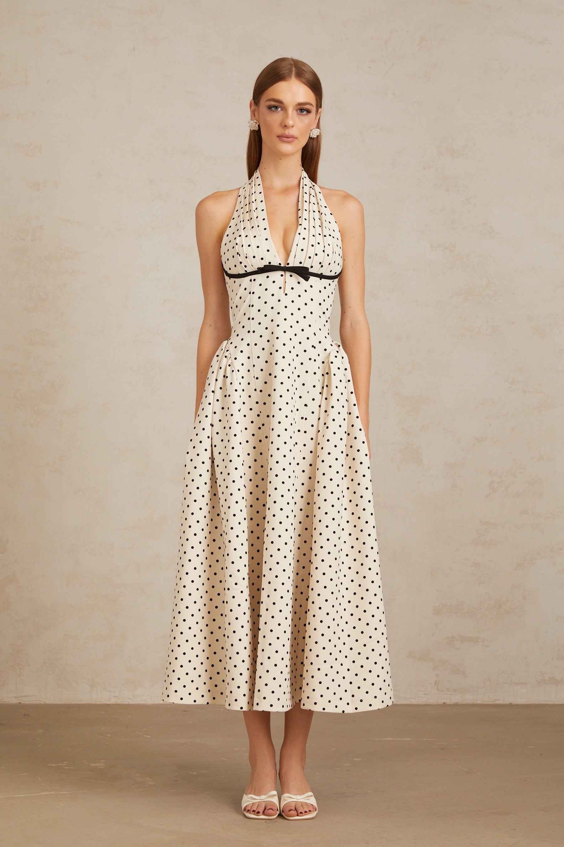 Gitane White Polka Dot Midi Dress
