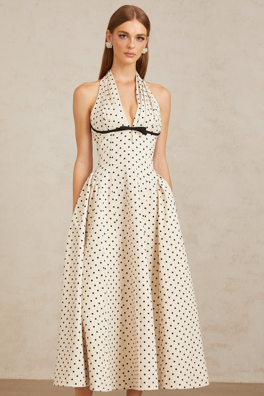 Gitane White Polka Dot Midi Dress
