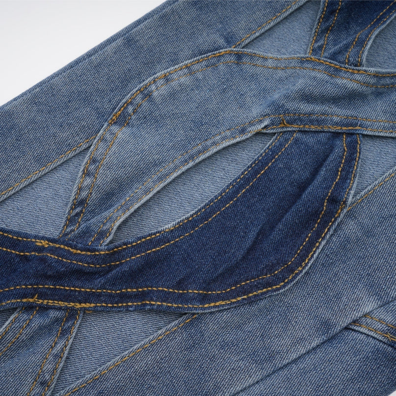Giuliana Blue High-Waisted Cut-Out Jeans with Belt Loops and Panel Detailing