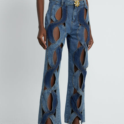 Giuliana Blue High Waisted Cut Out Panel Detail Jeans