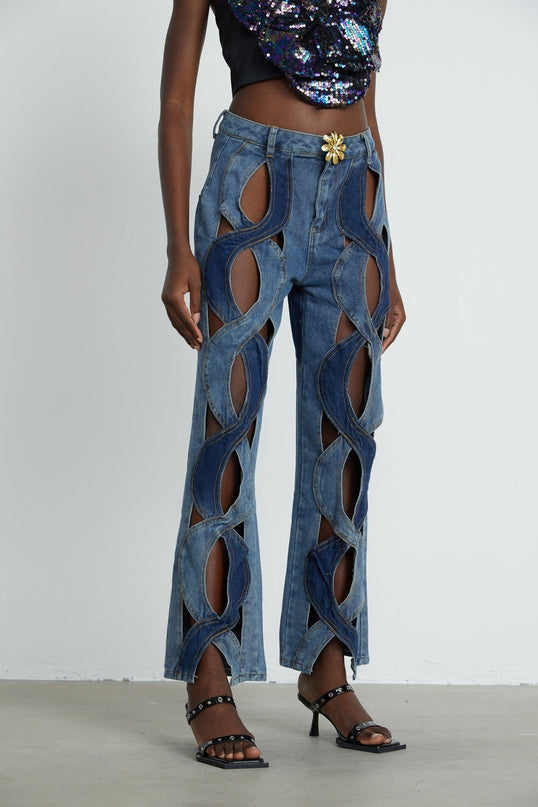 Giuliana Blue High Waisted Cut Out Panel Detail Jeans