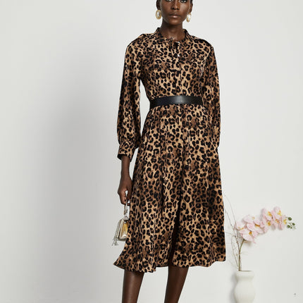 Giuliana Brown Leopard Print Midi Dress
