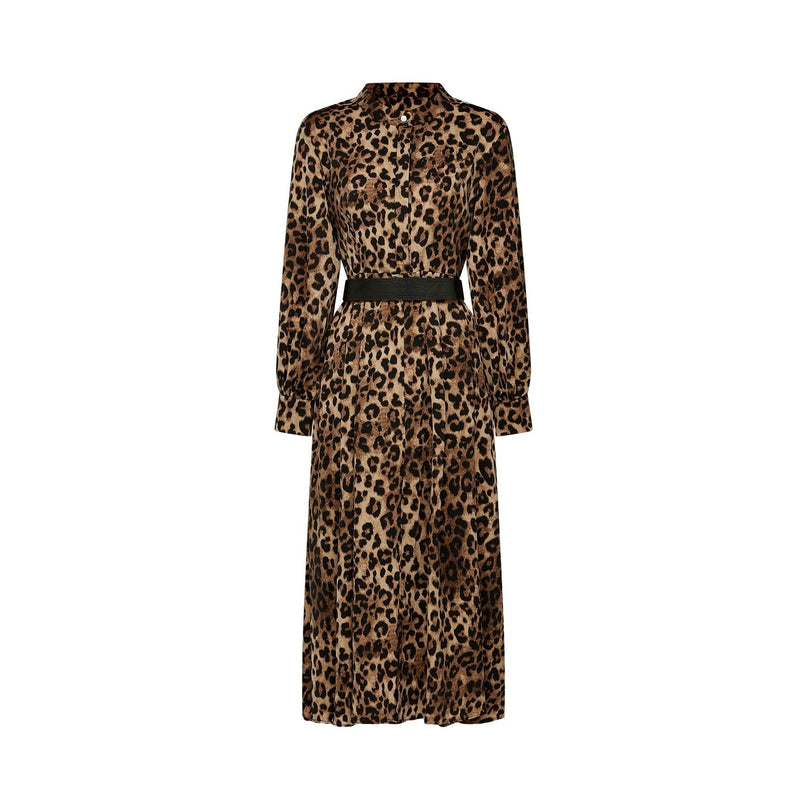Giuliana Brown Leopard Print Midi Dress