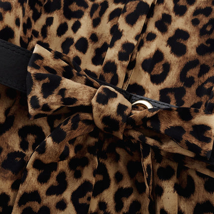 Giuliana Brown Leopard Print Midi Dress with Belt Detail and Pleat Detailing