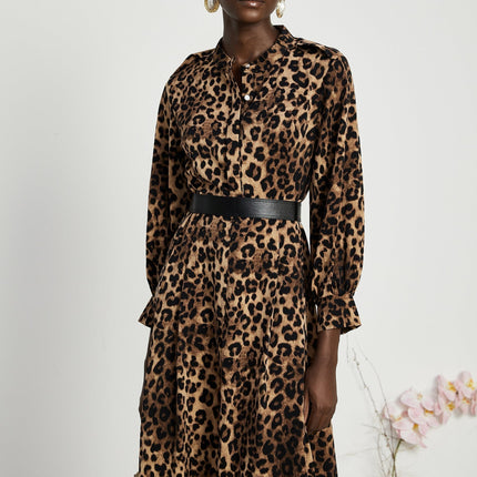 Giuliana Brown Leopard Print Midi Dress