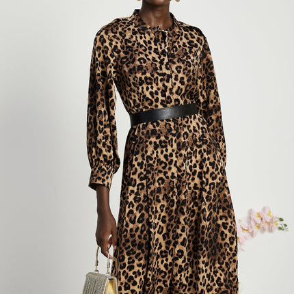 Giuliana Brown Leopard Print Midi Dress