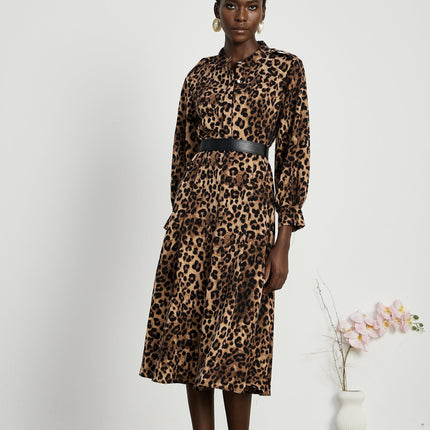 Giuliana Brown Leopard Print Midi Dress