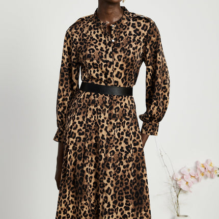 Giuliana Brown Leopard Print Midi Dress