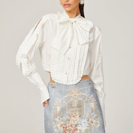 Giulietta White Pleated Scarf Collar Shirt 100% Terylene Fiber