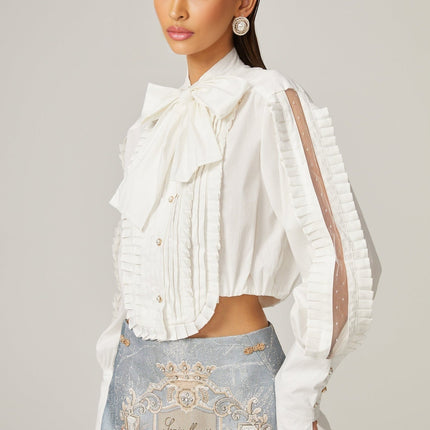 Giulietta White Pleated Scarf Collar Shirt 100% Terylene Fiber