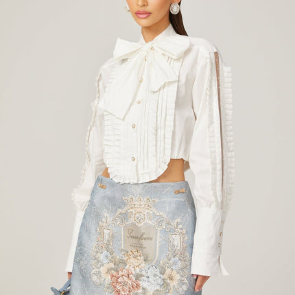 Giulietta White Pleated Scarf Collar Shirt 100% Terylene Fiber
