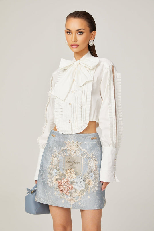 Giulietta White Pleated Scarf Collar Shirt 100% Terylene Fiber