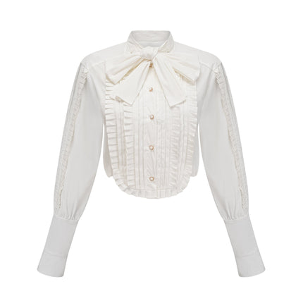 Giulietta White Pleated Scarf Collar Shirt 100% Terylene Fiber