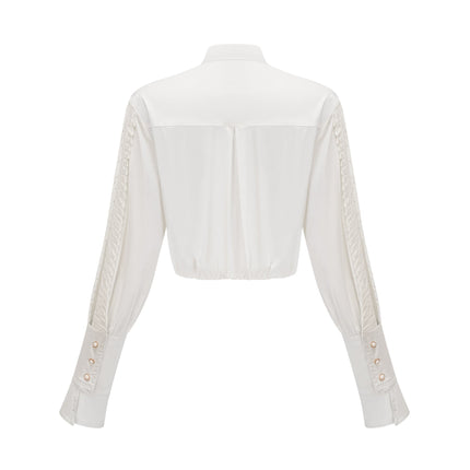 Giulietta White Pleated Scarf Collar Shirt 100 Terylene Fiber
