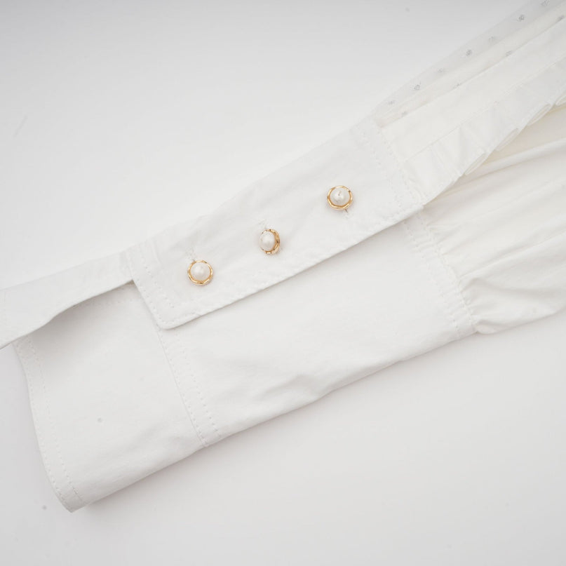Giulietta White Pleated Scarf Collar Shirt 100% Terylene Fiber Long Sleeve Cropped Top