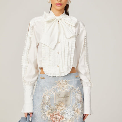 Giulietta White Pleated Scarf Collar Shirt 100% Terylene Fiber