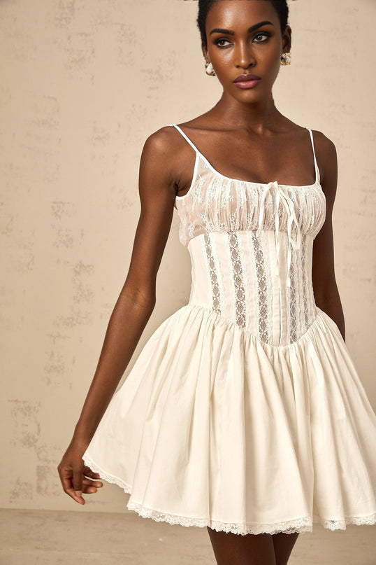 Giuseppina White Mini Dress Corset Flare