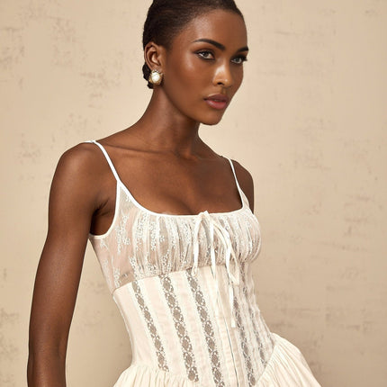 Giuseppina White Mini Dress Corset Flare