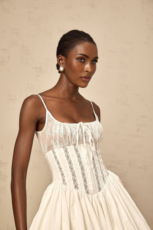 Giuseppina White Mini Dress Corset Flare