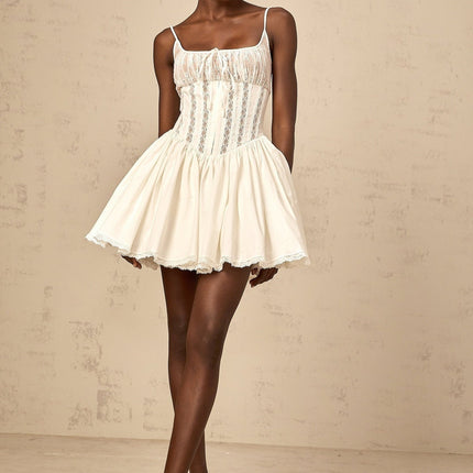Giuseppina White Mini Dress Corset Flare
