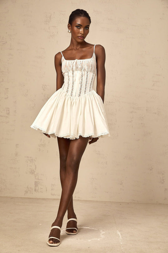 Giuseppina White Mini Dress Corset Flare