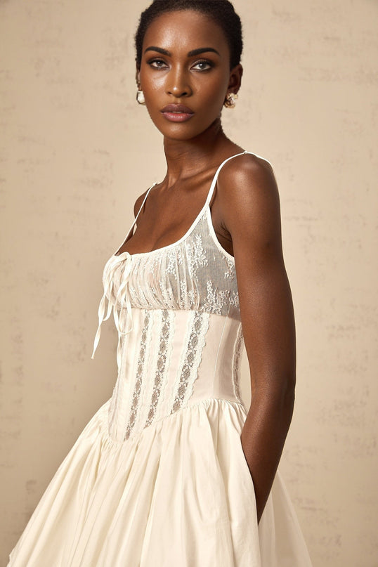 Giuseppina White Mini Dress Corset Flare