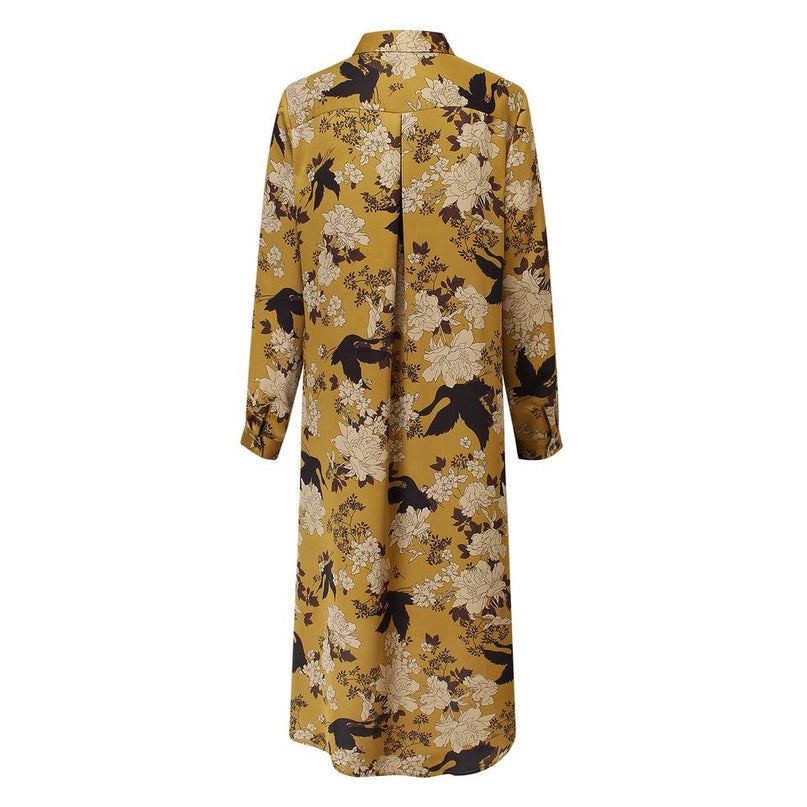 Sarah wearing Gold Bohemian Polynesian Flower Print Bodycon Dress