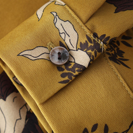 Mary wearing Gold Bohemian Polynesian Flower Print Bodycon Dress