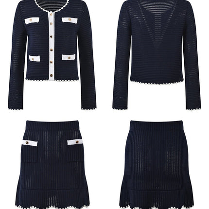 Grace Black Knit Cardigan and Skirt Set - Black