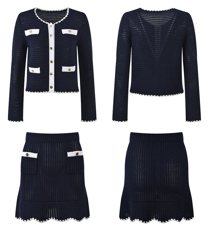 Grace Black Knit Cardigan and Skirt Set - Black