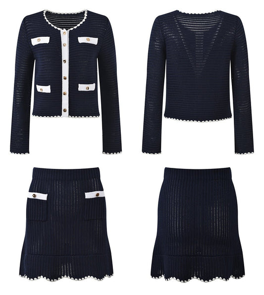Grace Black Knit Cardigan and Skirt Set - Black