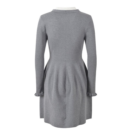 Gray A-Line Dress with White Ruffle Details