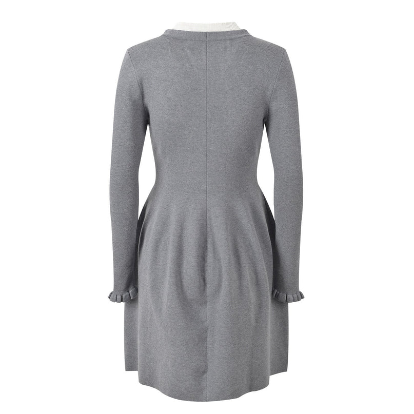 Gray A-Line Dress with White Ruffle Details