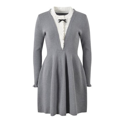 Gray A-Line Skirt with White Ruffle Details