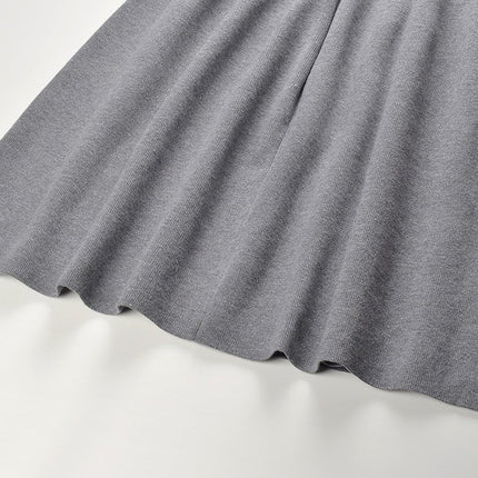 Gray A-line Skirt with White Ruffle Details
