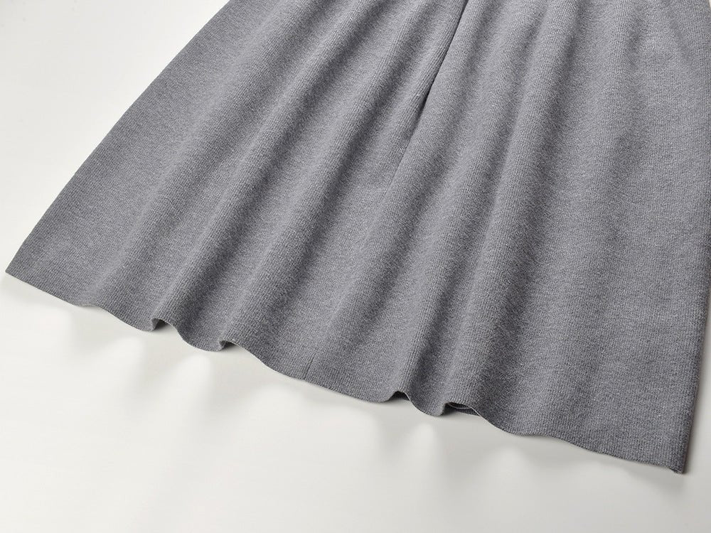 Gray A-line Skirt with White Ruffle Details