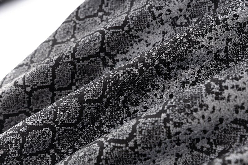 Gray and black snake print tailored blazer with gold buttons