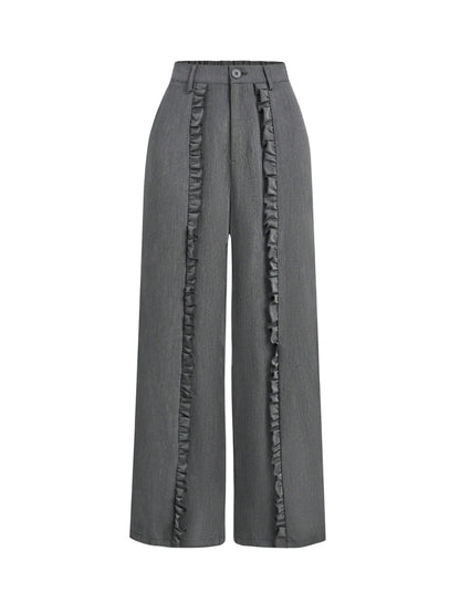 Gray Cute Trousers With Fungus Front Casual Trousers Going Out Trousers New Years Clothing Vacation