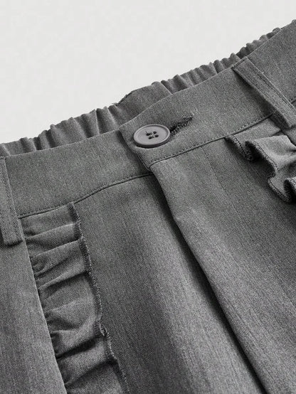 Gray Cute Trousers With Fungus Front Casual Trousers Going Out Trousers New Years Clothing Vacation