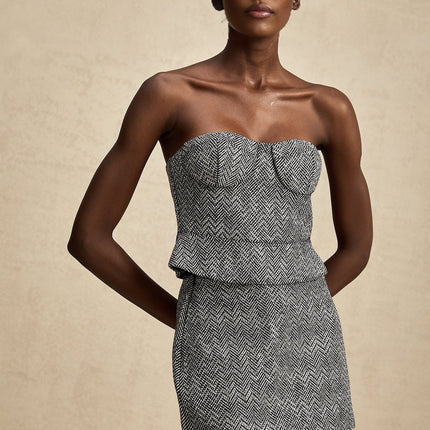 Gray fishbone pattern corset top named Chantal