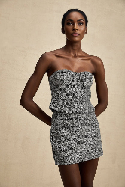 Gray fishbone pattern corset top named Chantal