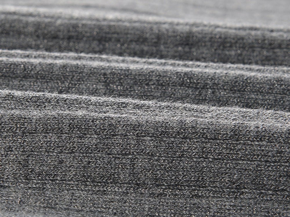 Gray Ribbed Knit Long Sleeve Top with Decorative Knots