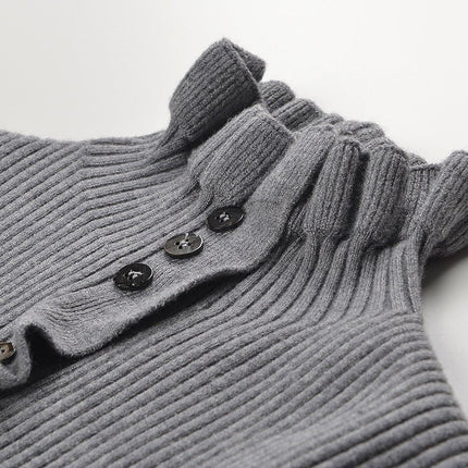 Gray ribbed ruffle hem knit cardigan