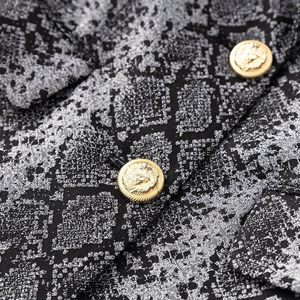 Gray snake print tailored blazer with gold buttons
