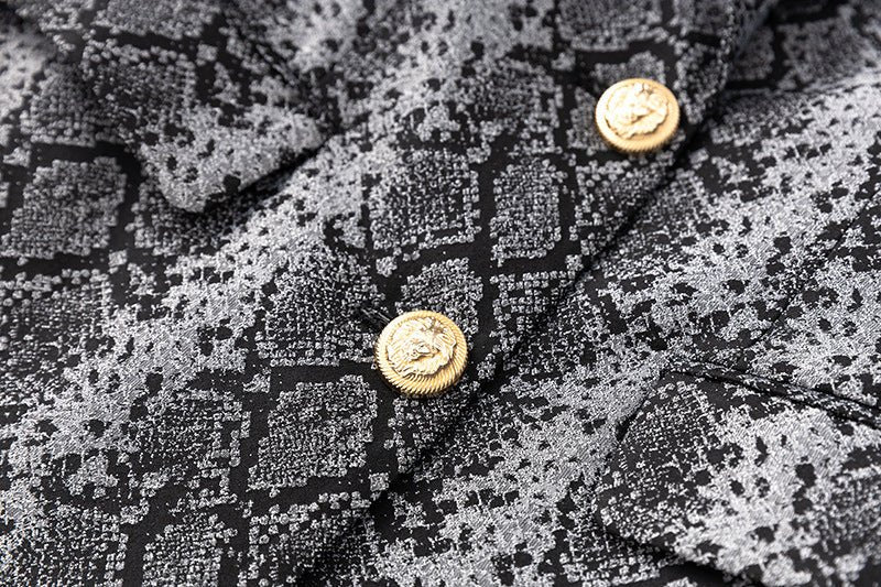 Gray snake print tailored blazer with gold buttons