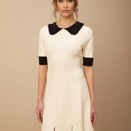Grazia Mini Dress Split Hem Tango White Black Knit Lapels Buttons Terylene Viscose