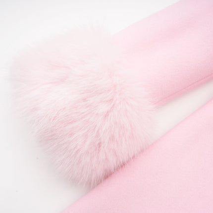 Grazia Pink Faux-Fur Cuffs Crystal Embellished Overcoat