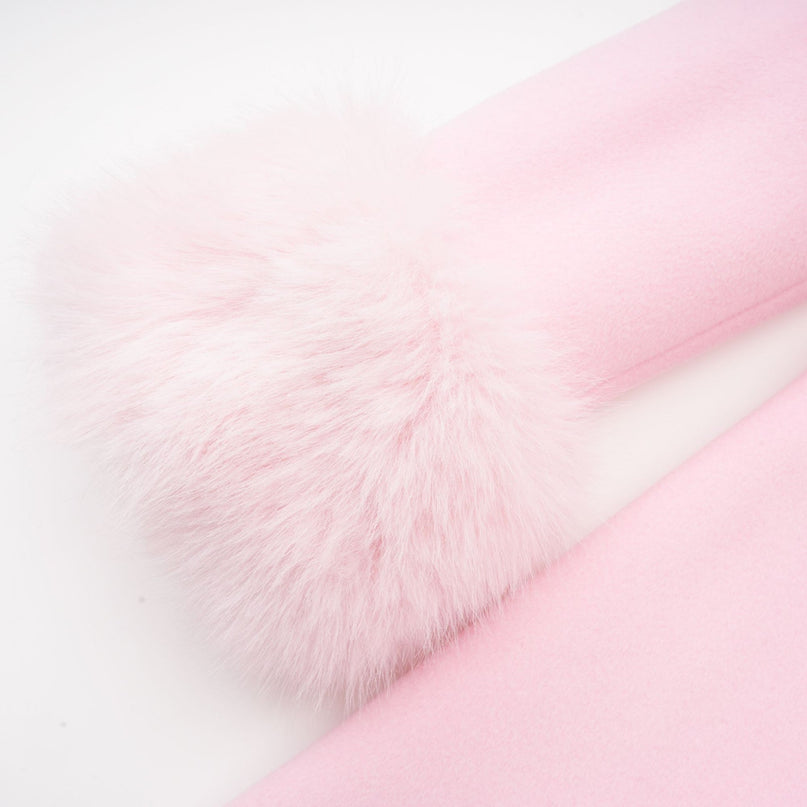 Grazia Pink Faux-Fur Cuffs Crystal Embellished Overcoat
